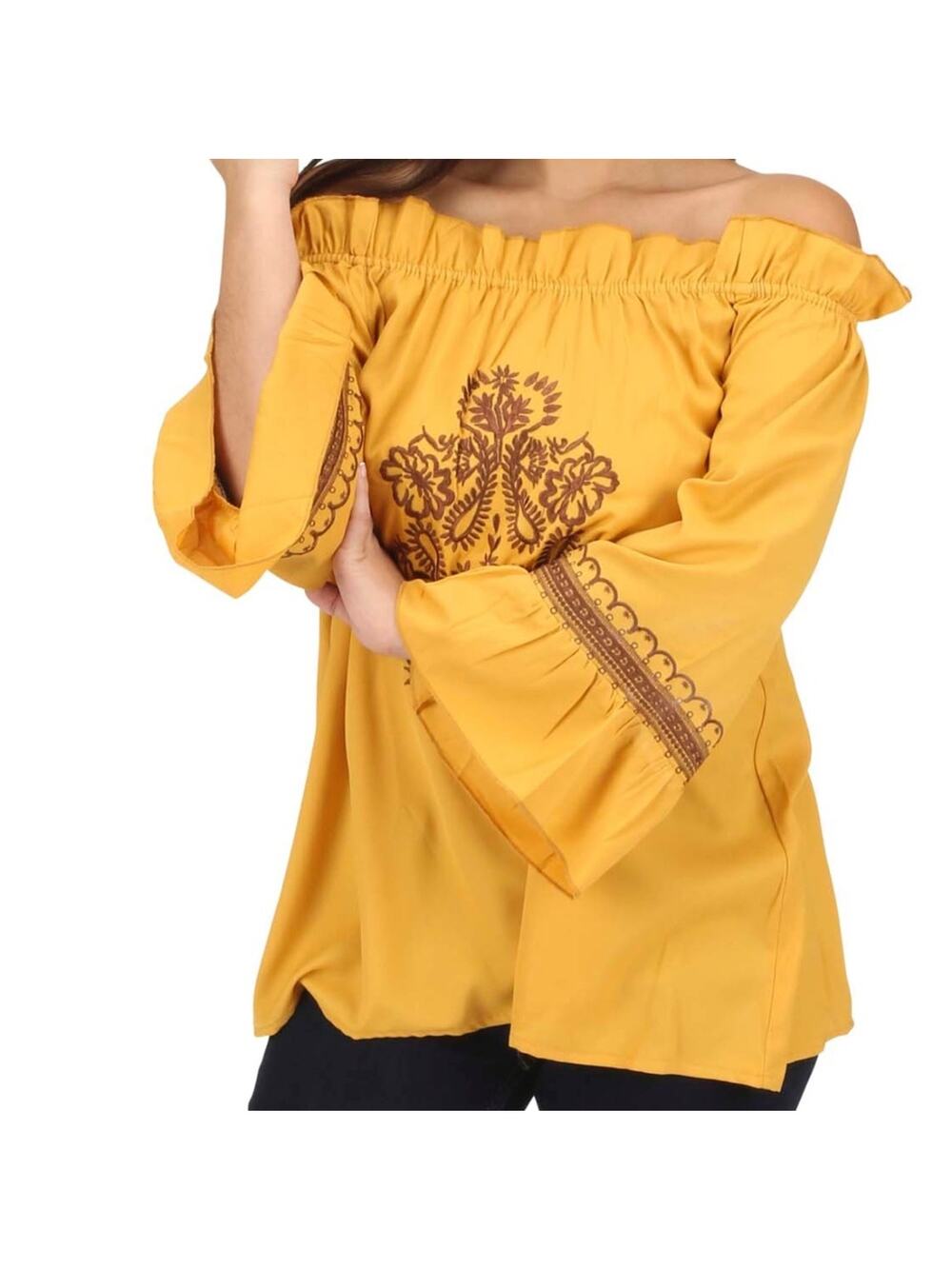 Cedar Rose Mustard Peasant Off Shoulder Top NWT Size Small
